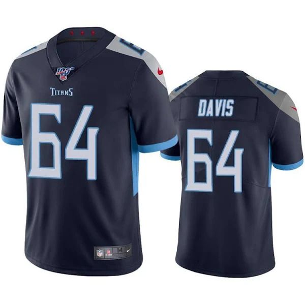 Men Tennessee Titans #64 Nate Davis Nike Navy 100th Vapor Limited NFL Jersey